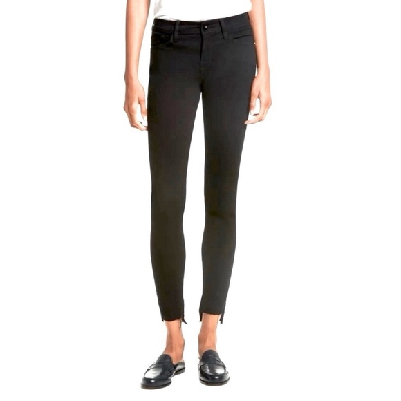 FRAME Denim Le Skinny de Jeanne Raw Stagger Hem Jeans in Black Film Noir Sz 26‎ - Picture 1 of 11